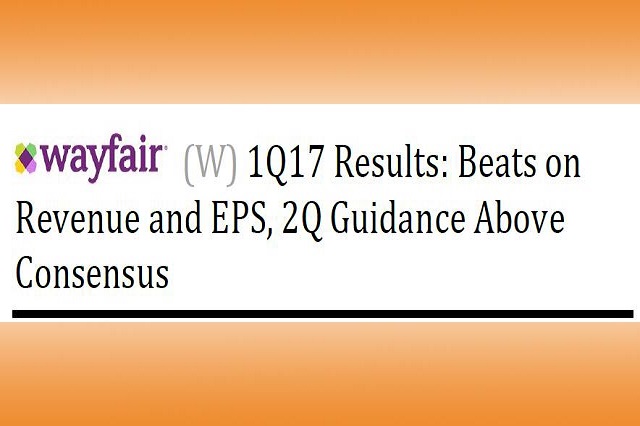 Wayfair (W) 1Q17 Results: Beats on Revenue and EPS, 2Q Guidance Above Consensus
