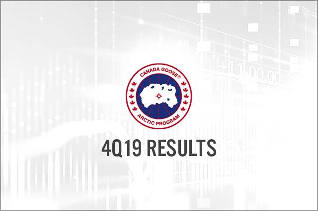 Canada Goose (NYSE: GOOS) 4Q19 Results: Grows Revenues 25%; Guides for Growth of at Least 20% in FY20