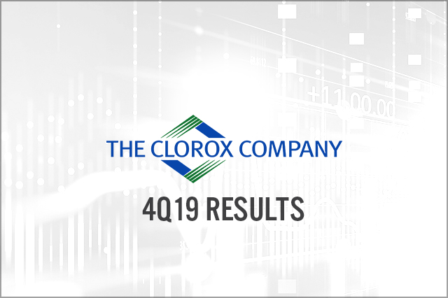 Clorox (NYSE: CLX) 4Q19 Results: Sales Decline, Pulled Down by the Household Segment