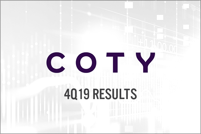 Coty (NYSE: COTY) 4Q19 Results: Revenues Down Due to Mass Beauty Weakness, Announces Separation with Direct Sales Brand Younique