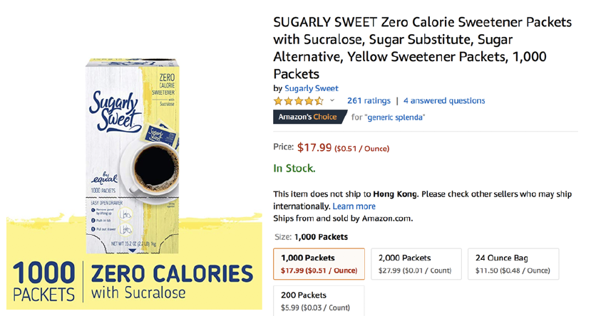 Equal’s Sugarly Sweet product line is sold exclusively on Amazon