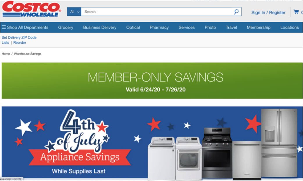 Costco’s “4th of July Appliance Savings” offer for members