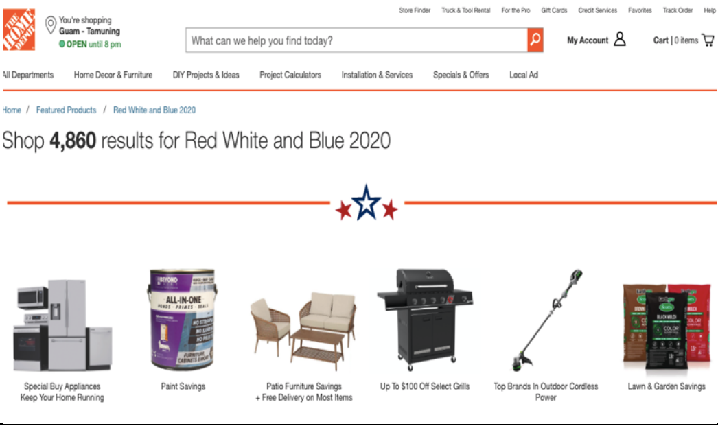 Home Depot products featured under its “Red White and Blue 2020” list