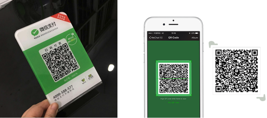 QR codes are a key technology in Alipay (left) and WeChat Pay (right)