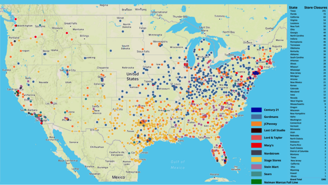 Overall, Texas Accounts for the Highest Number of Department Store Closures