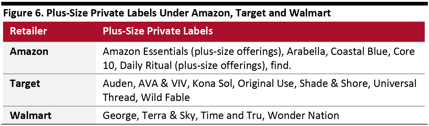 Figure 6. Plus-Size Private Labels Under Amazon, Target and Walmart 