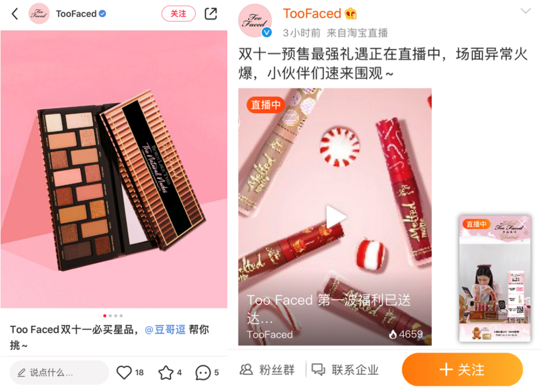 Posts from Too Faced accounts on Little Red Book