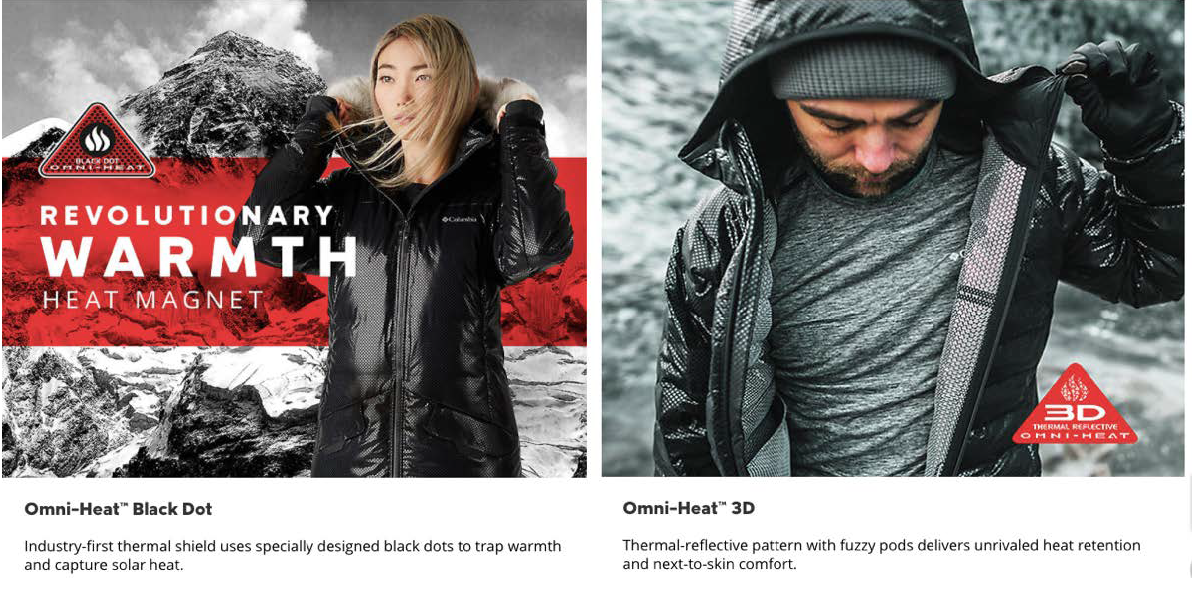 Columbia Sportwear’s Omni-Heat jackets for men and women