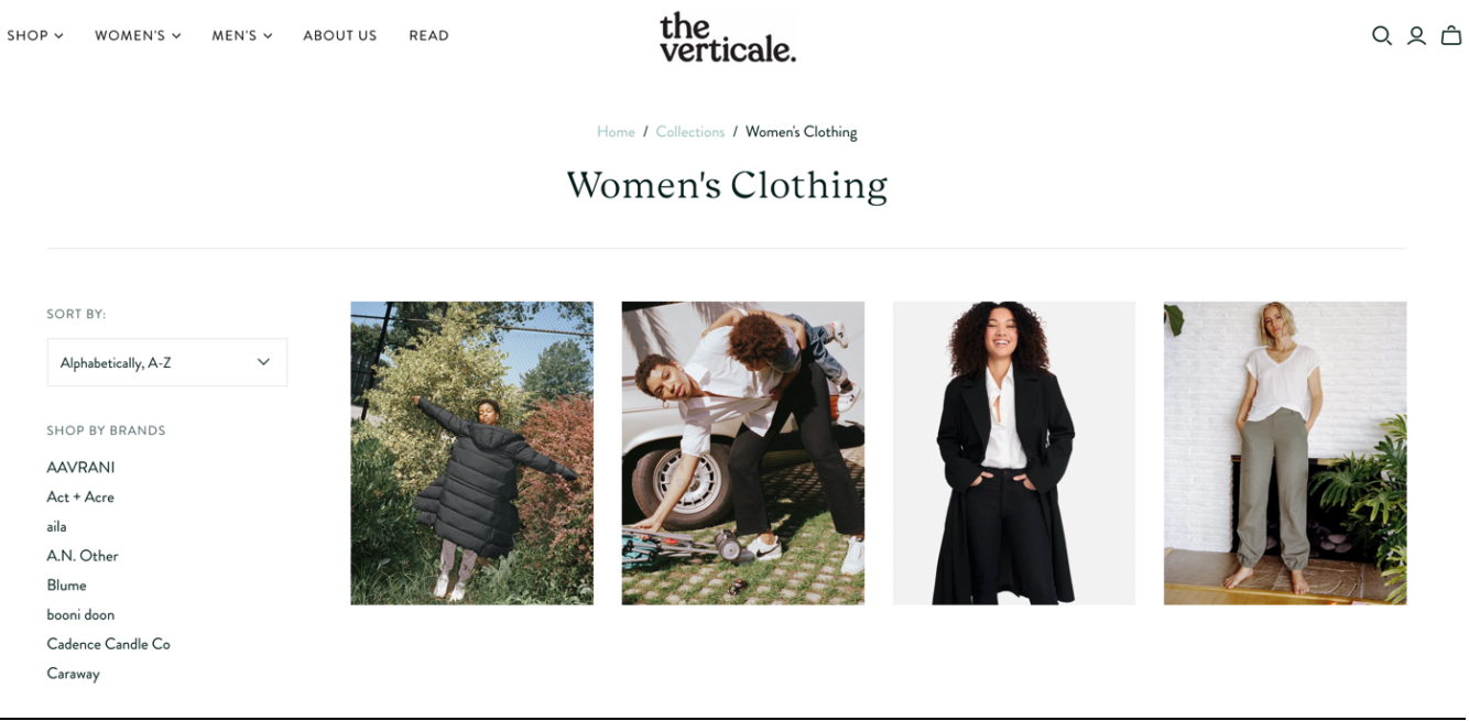 Verticale’s women’s clothing website page