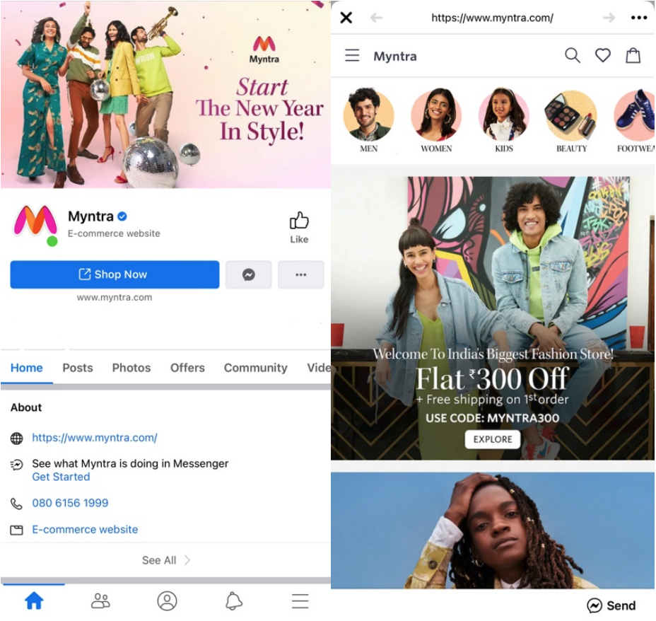 Indian fashion e-commerce platform Myntra’s Facebook account