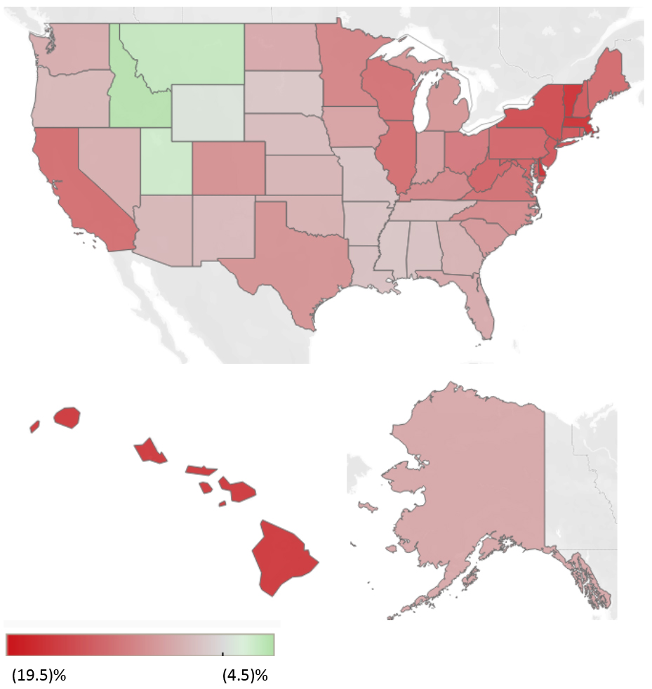 US Road-Traffic Volume by Geography, January 2021 (YoY % Change)