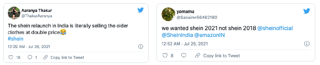 Customer responses about the comeback of Shein through Amazon India during Prime Day 