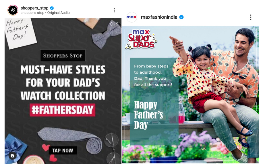 Social media communication on Father’s Day collections by Shoppers Stop and Max Fashion