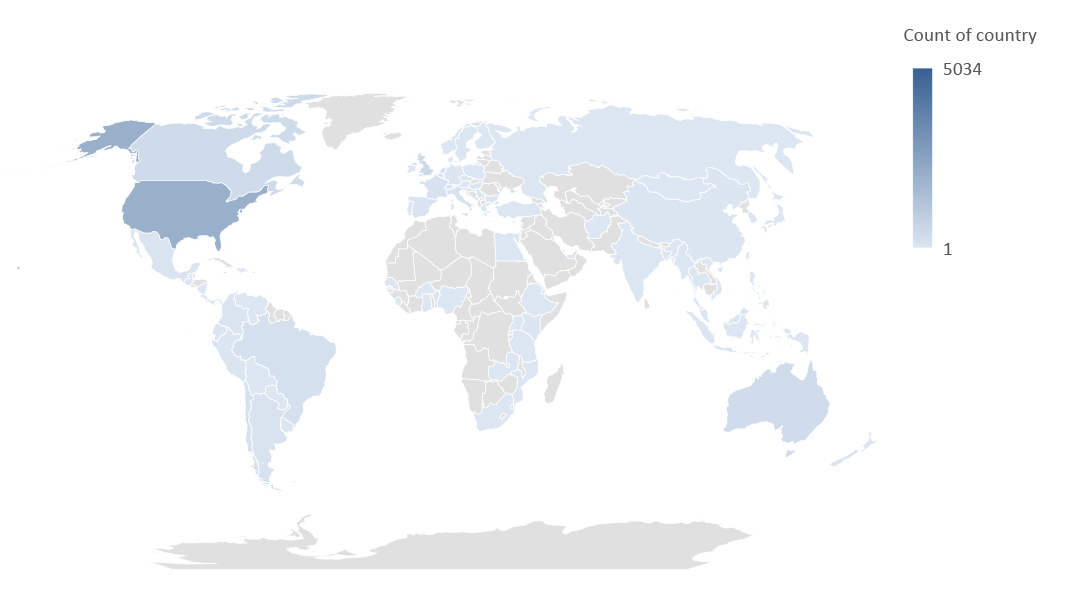 Global Concentration of Certified B Corporations, as of July 2021