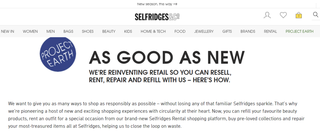 Selfridges’ Project Earth services include resale