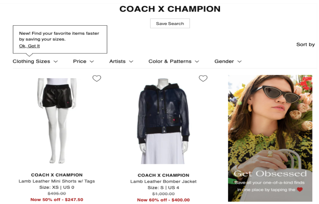 Previously owned Coach x Champion’s leather shorts and jackets for sale on resale platform The RealReal 