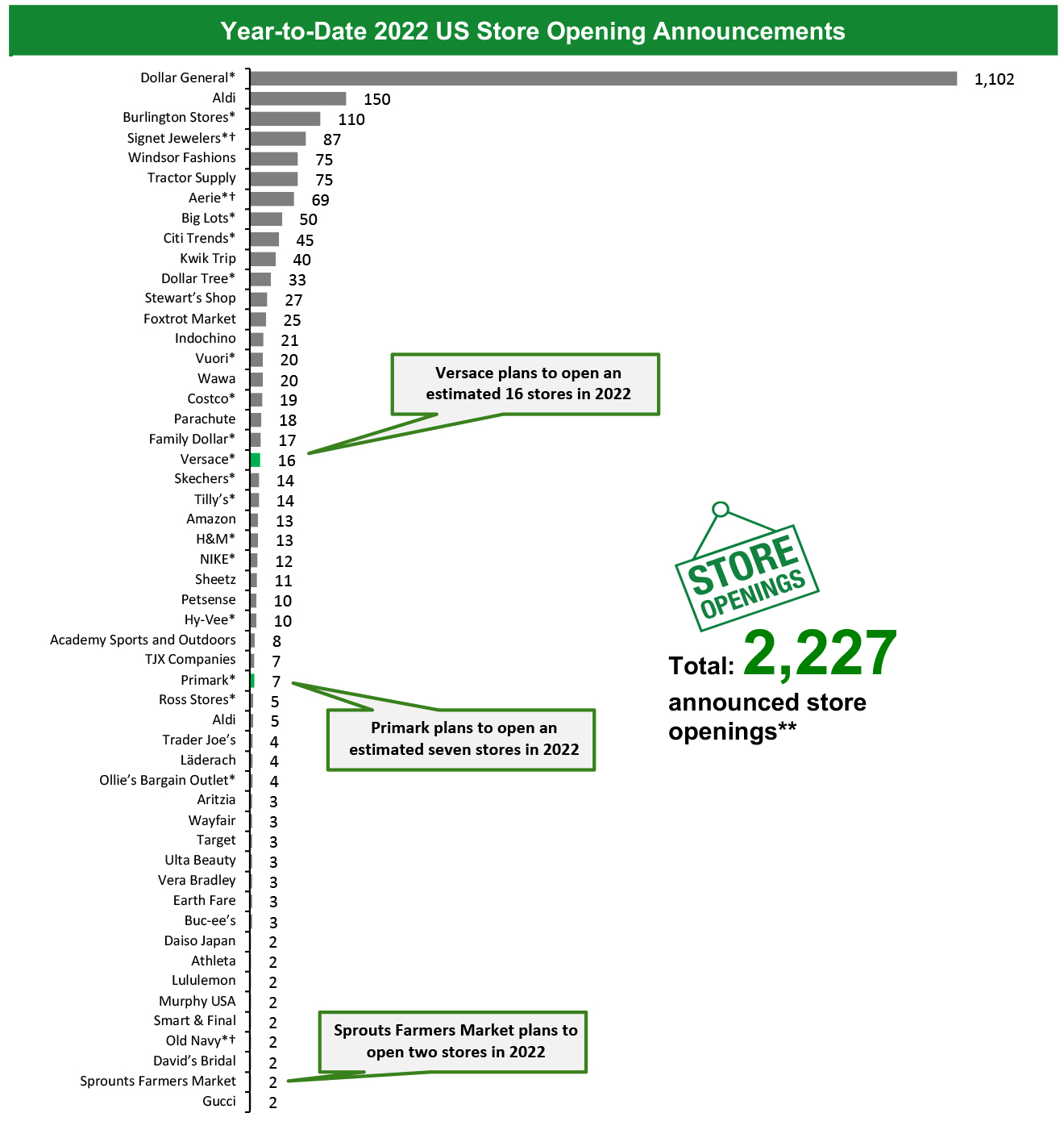 Year-to-Date 2022 US Store Opening Announcements