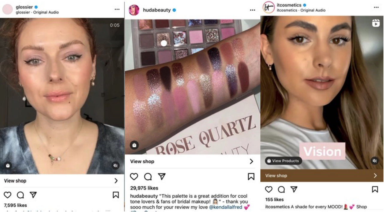 Social media posts of Glossier