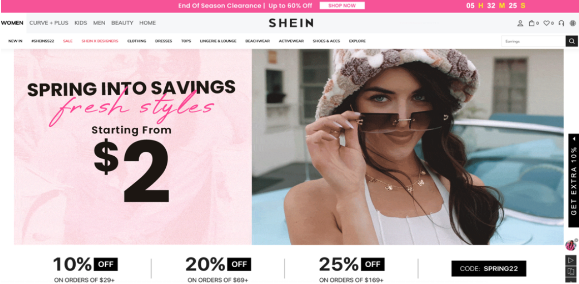 Shein’s US website pop-ups offer discounts