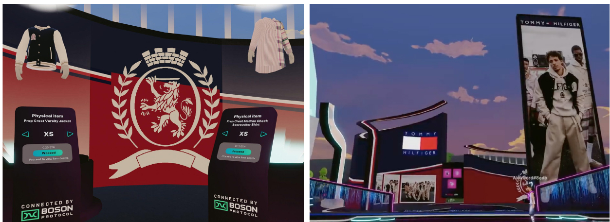 Virtual Tommy Hilfiger clothing pieces in its store (left); Boson Portal playground (right)