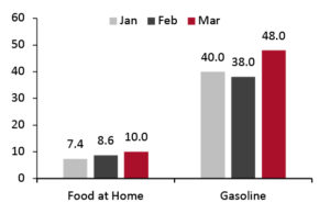 Consumer Prices for Food at Home and Automotive Fuel: YoY % Change