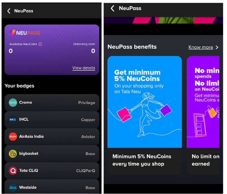 NeuPass membership program page (left) and NeuPass benefits page (right) 