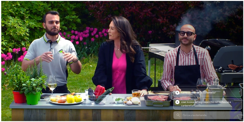 Leroy Merlin’s live show, hosted by Roberto Messinese, Sales Adviser at the retailer (left), TV presenter Tessa Gelisio (middle) and Chef Carlo (right) 