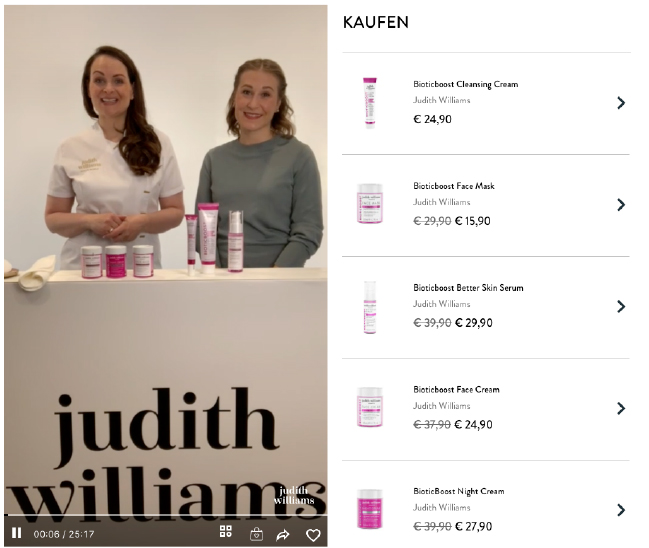 One of Judith Williams’ live shopping sessions on its website 