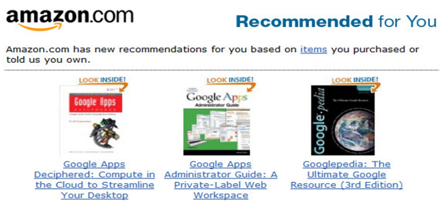 Amazon offers on-site recommendations to its customers