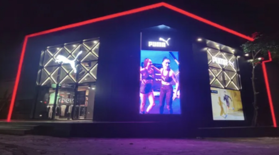 Illuminated display wall at Puma’s experiential store in Hyderabad 