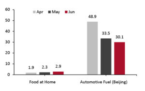 Consumer Prices for Food at Home and Automotive Fuel: YoY % Change