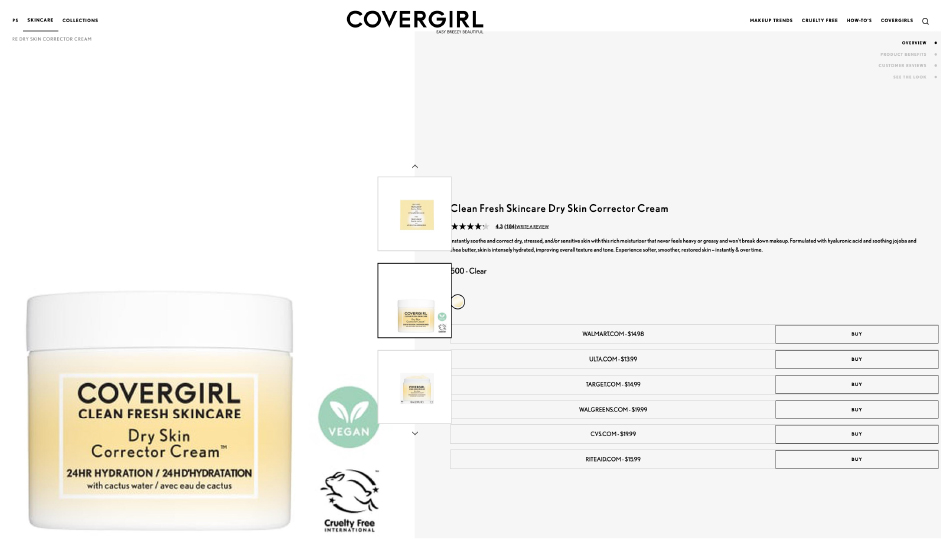 CoverGirl directing consumers to websites where they can purchase a specific product