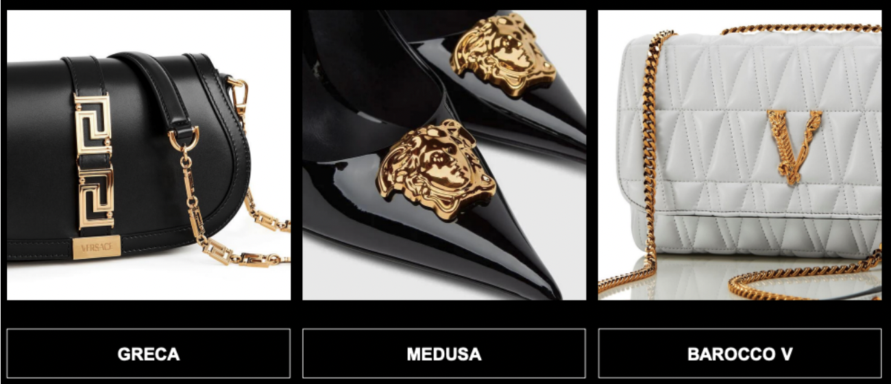 Examples of Versace’s brand codes Greca